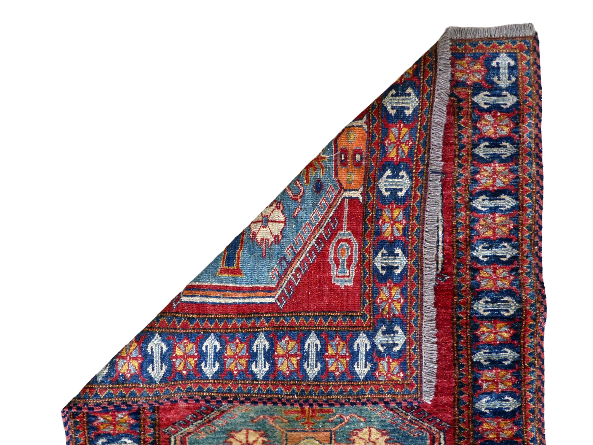 A Bokhara runner - with six light blue medallions on a red ground within a blue border, 286cm x - Image 3 of 3