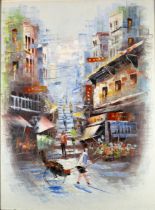 20th Century Chinese School The Foot of Ladder Street Hong Kong Oil on board Framed Picture size