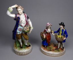 An early 20th century German figure - modelled as an elegant gentleman with a trough of flowers,