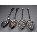 A pair of silver berry spoons - Exeter 1821, George Ferris, with later repousse and engraving,