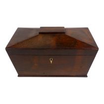 An early Victorian rosewood tea caddy - of sarcophagus from, the interior divided for two caddies