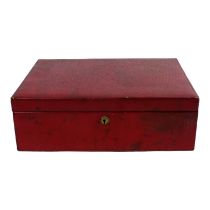 An early 20th century red leather box - retailed by Cecil Roy, Gloucester Road, London, rectangular,