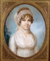 19th Century British School Portrait of Rosetta Angas nee French Pastel on grey paper Framed and