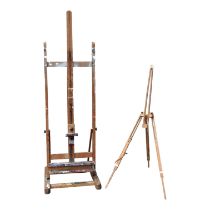 A beech artist's easel - fully adjustable, 162cm, together with a smaller table travelling easel. (