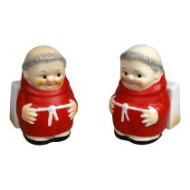 A pair of mid 20th century Goebbels menu holders - the corpulent friars figures wearing red robes,