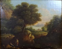 19th Century School Figures in an Italianate Landscape Oil on canvas laid down Framed Picture size