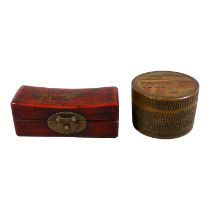 A 20th century Chinese rectangular box - red leather with gilt foliate decoration, width 17cm,