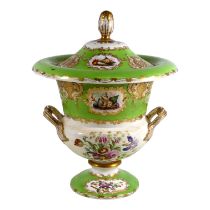 A Copeland and Garrett campana style wine cooler - decorated with exotic birds and flowers, lidded