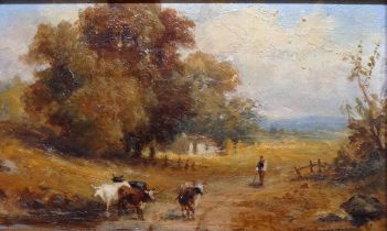 J. SANDERS (English 19th Century) Figure With Cattle In A Landscape Oil on panel Signed lower