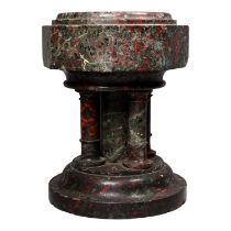 A late 19th century serpentine travelling font - the octagonal bowl with cluster column support,