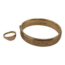 A 9ct gold bangle - foliate engraved, together with a signet ring, 20.2g. (2)