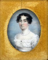 19th Century British School Portrait miniature of Wilmot Robyns nee Johns, wearing a white dress and