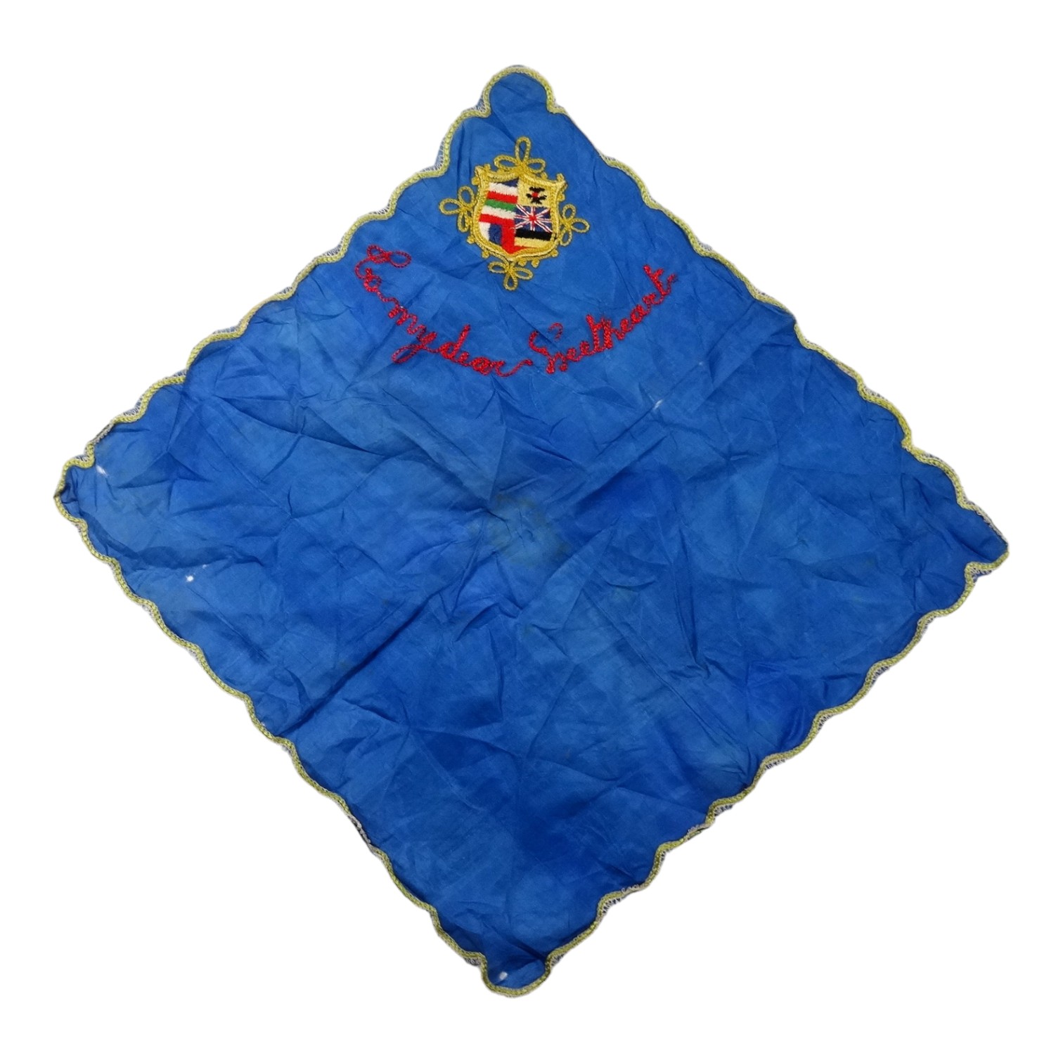 An early 20th century sweetheart handkerchief - blue silk and embroidered 'Go My Dear Sweetheart', - Image 7 of 8