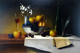 # Mike WOODS (British b.1967) Fruit Still Life Oil on canvas Signed lower left, signed and titled