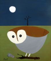 # Steve CAMPS (Cornish Contemporary b.1957) Owl And Mouse, Full Moon Acrylic on board Signed lower