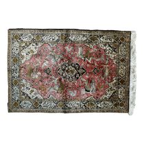 A Persian Qum mat - decorated with a hunting design, 122 x 84cm