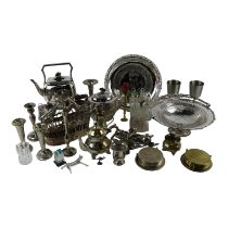 A quantity of 20th century plated wares - including a kettle with stand and burner, teaware items,