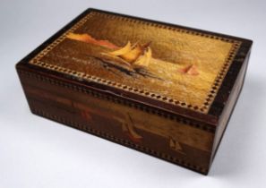 An early 20th century cigarette box - veneered with images of sailing vessels and incorporating a '