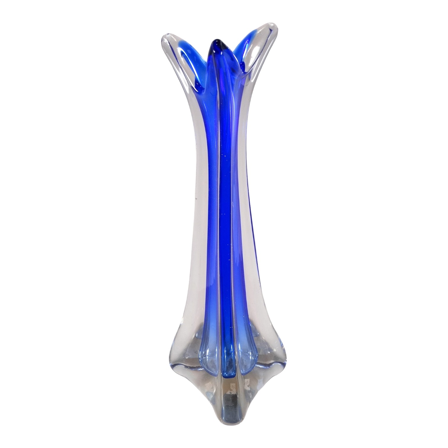 A Summerso stem vase - deep blue, of triangular tapering form, height 40cm. - Bild 3 aus 3