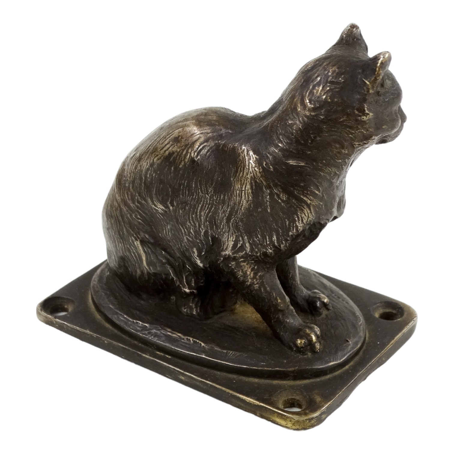 An early 20th century cast car mascot - modelled in the form of a seated cat, raised on a - Image 2 of 3