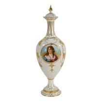 An Alexander Porcelain Works baluster vase - white, gilt decorated with vignettes of a regal couple,
