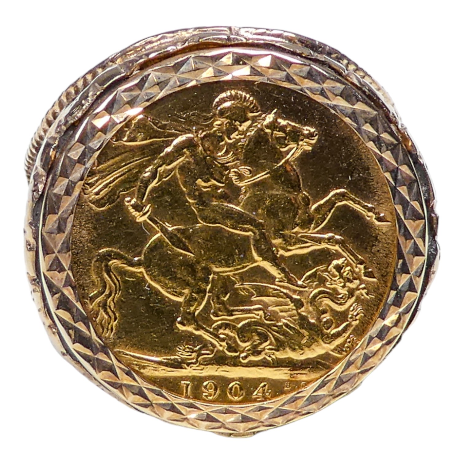 A sovereign ring - dated 1904, in a pierced 9ct gold setting, size Y, weight 17g. - Image 2 of 5