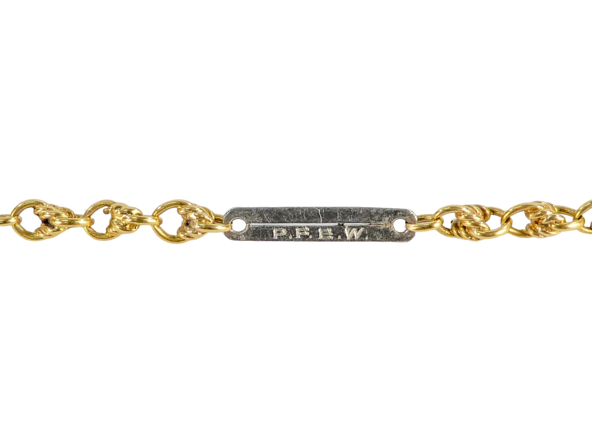 A 9ct gold swizzle stick - engine turned, on a gilt metal chain with 18ct gold clasps, weight 18g. - Image 4 of 5