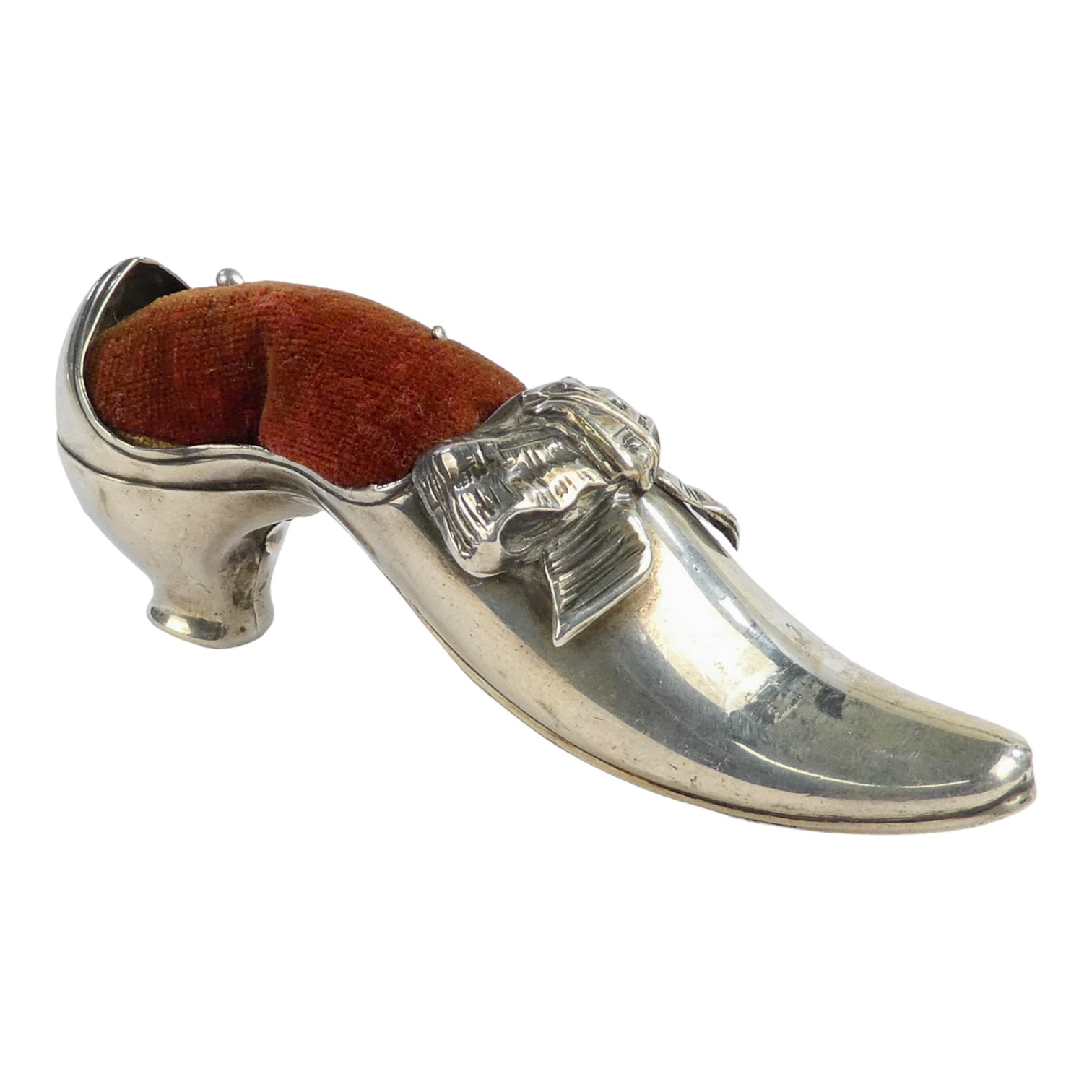 A silver pin cushion modelled as a ladies shoe - Birmingham 1904, Adie & Lovekin Ltd, length 8.5cm. - Image 2 of 4