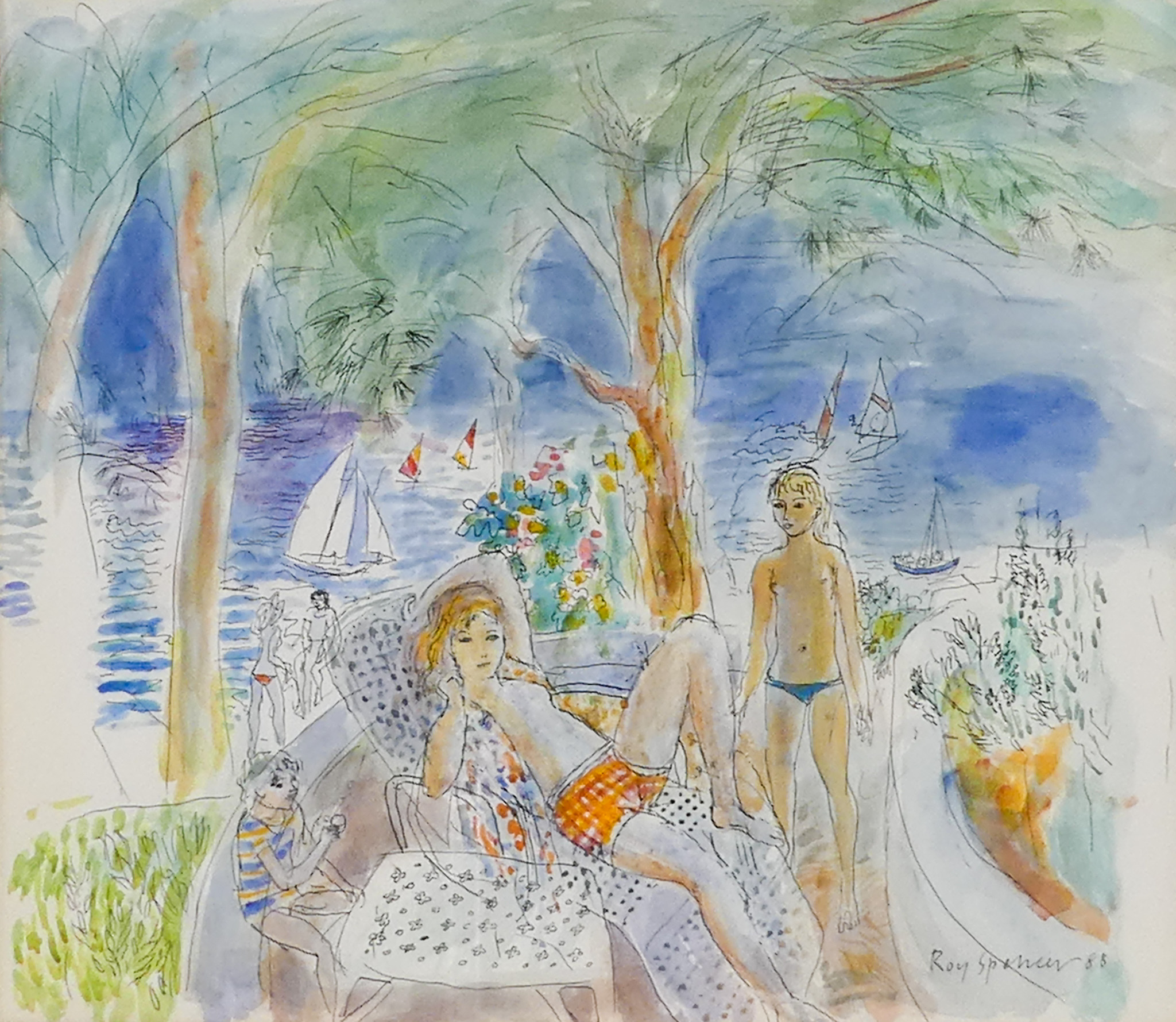 # Roy SPENCER (British 1918-2006) Mediterranean Terrace Pen and watercolour Signed and dated '88