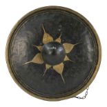 A 20th century oriental bronze gong - circular with domed centre and foliate or sun-burst