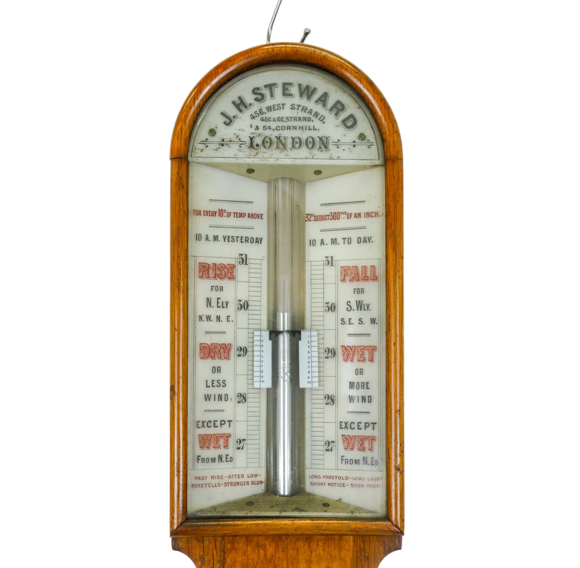 An early 20th century oak stick barometer - by J H Steward of London, with a pair of vernier - Image 2 of 7