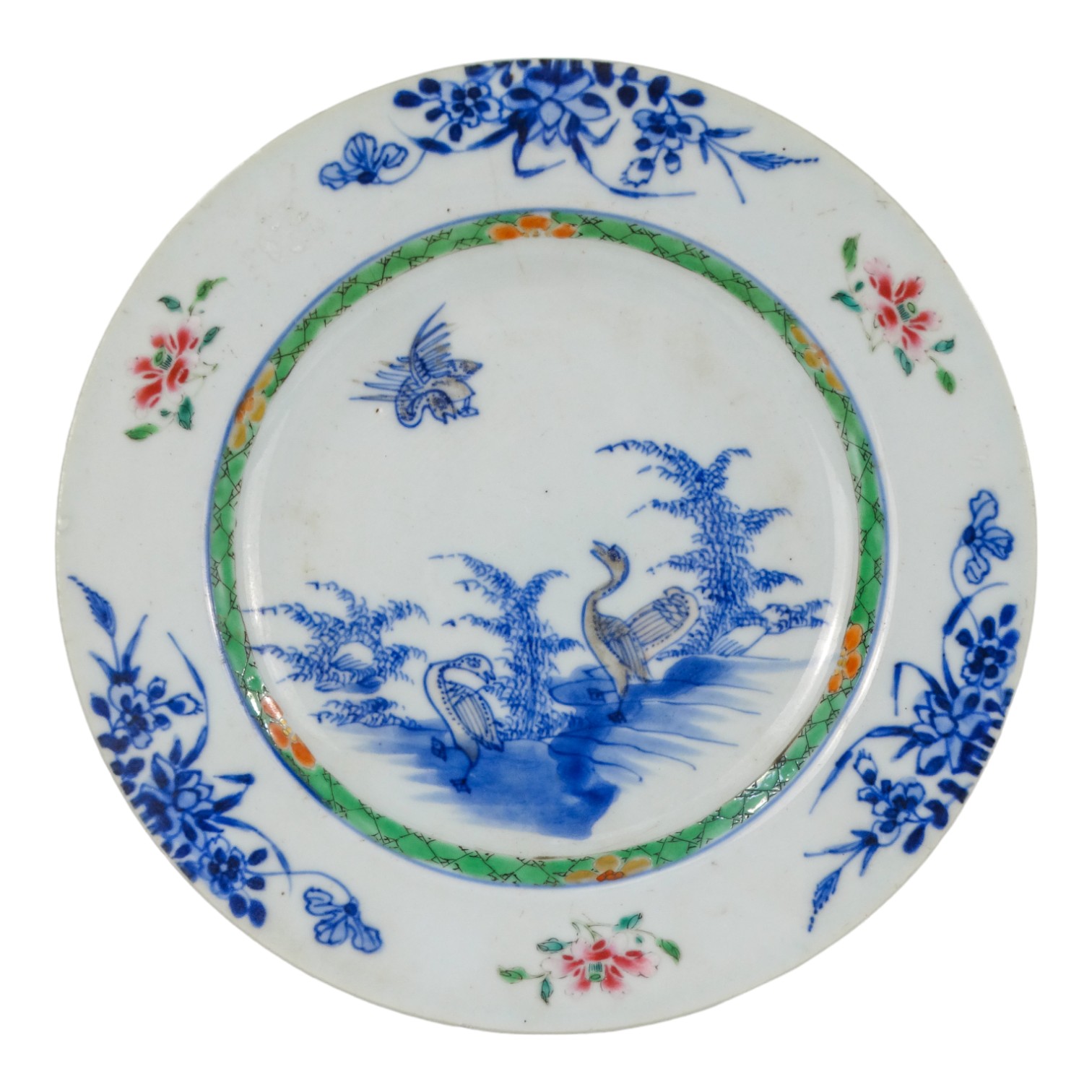 A 19th century Chinese blue and white plate - decorated with exotic birds, diameter 23cm, together - Image 3 of 6