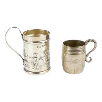 A miniature silver tankard with figural decoration - Birmingham 1900, Levi & Salaman, height 4.