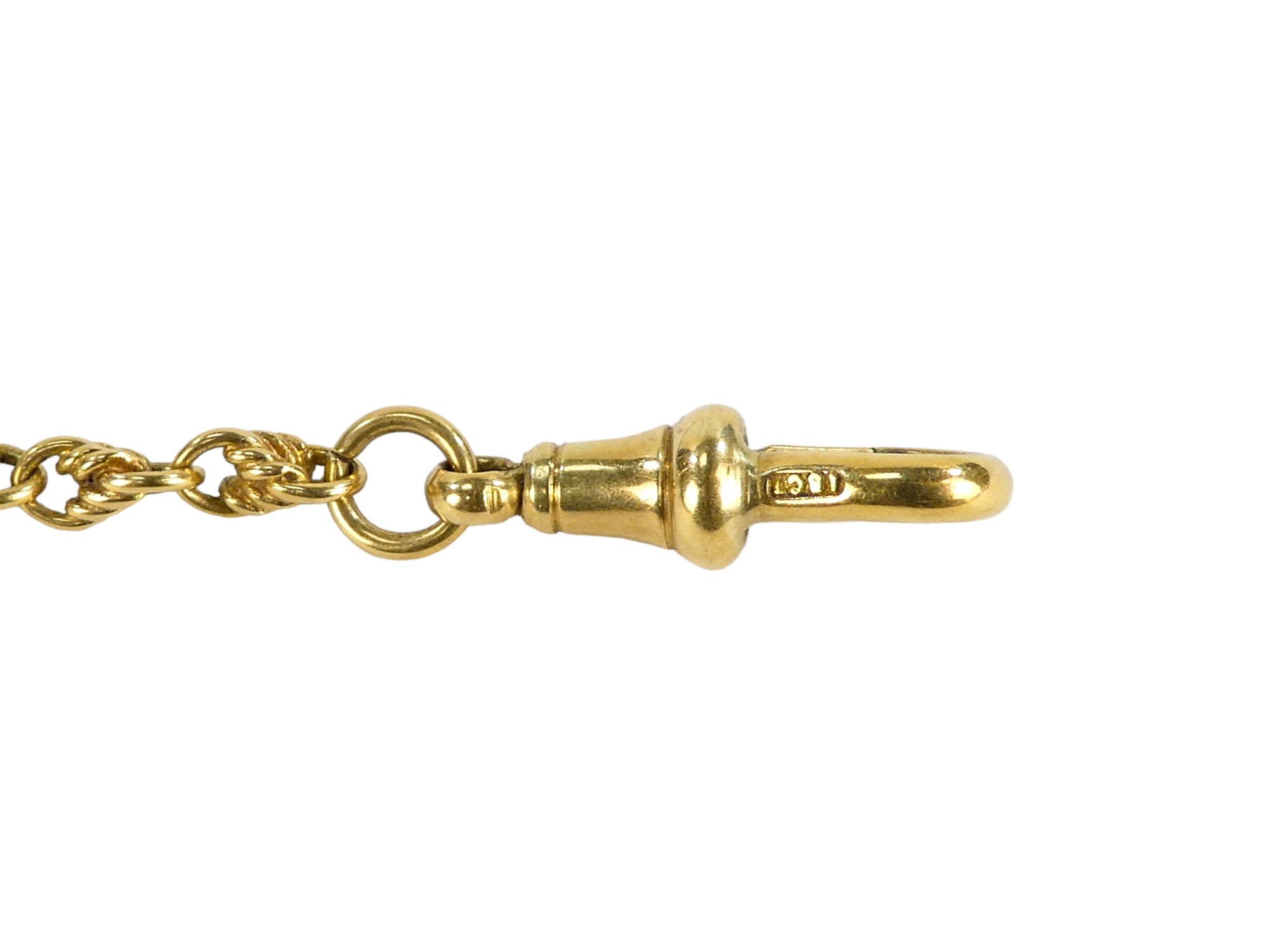 A 9ct gold swizzle stick - engine turned, on a gilt metal chain with 18ct gold clasps, weight 18g. - Bild 2 aus 5