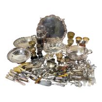 A quantity of silver plate - including a cocktail shaker, a large salver, two bread baskets and a