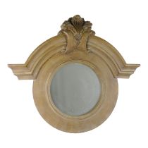 A classical style circular wall mirror - the foliate and moulded cornice above a circular plate,