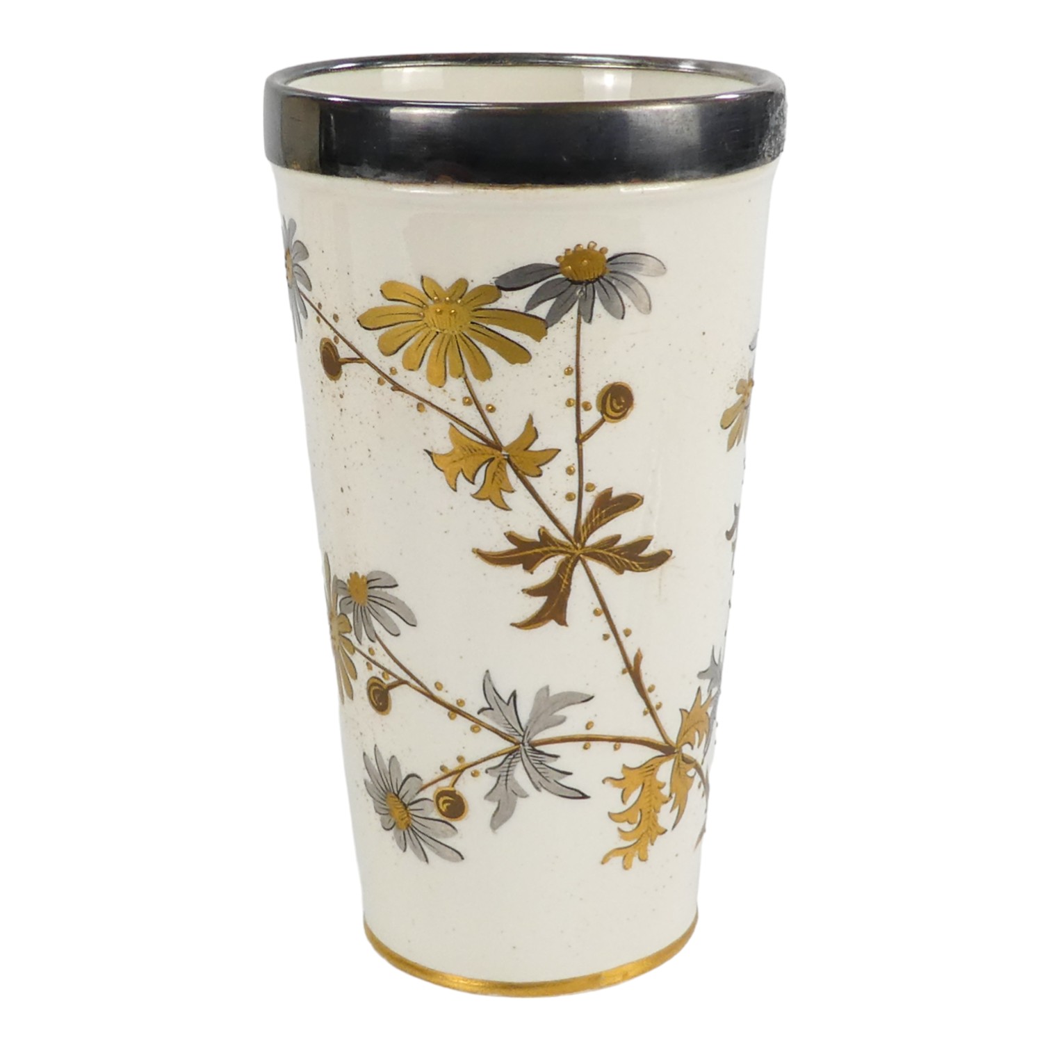 A Royal Worcester beaker - with white metal band to lip, gilt decorated with flowers, height 14cm, - Bild 4 aus 7