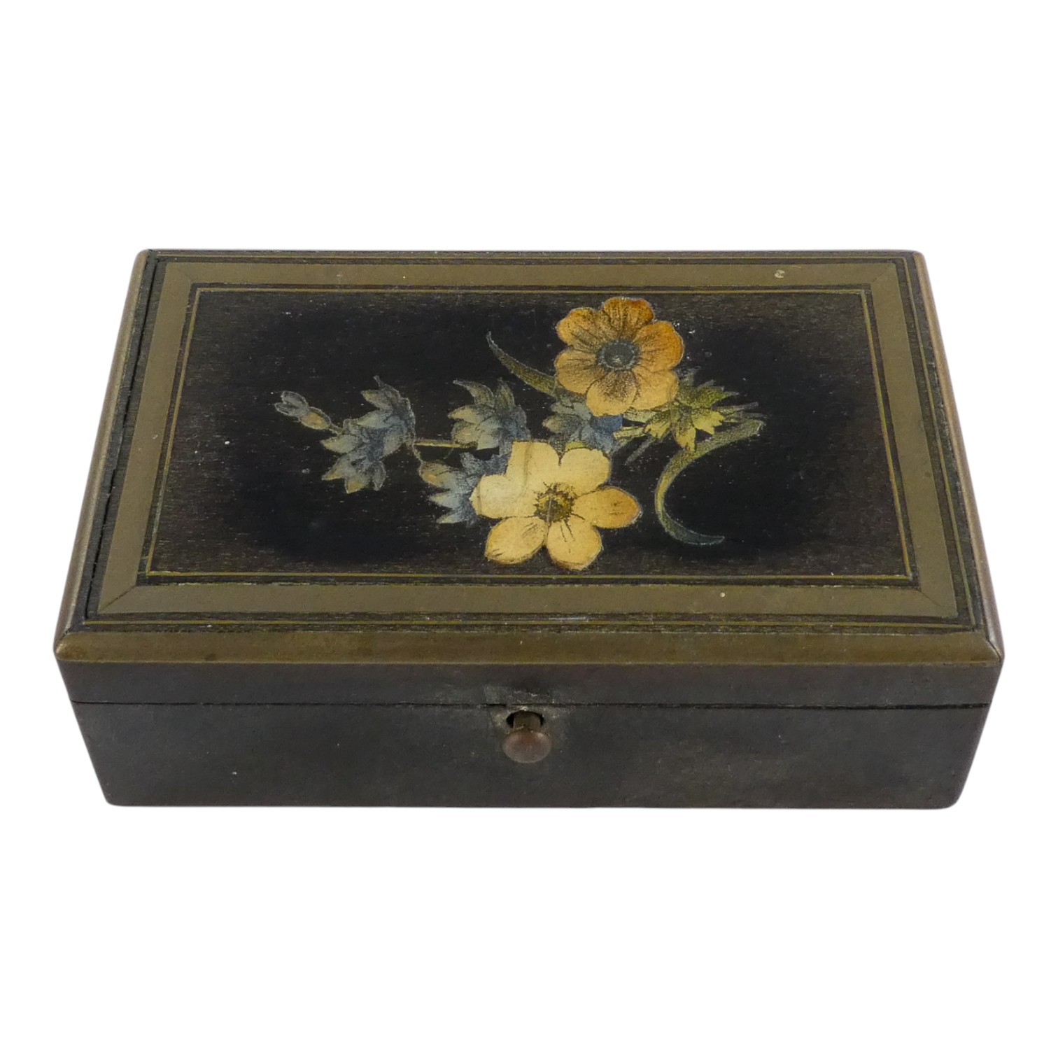 A late 19th century rosewood box - the lid inlaid with flowers within brass banding, width 9cm, - Image 7 of 8