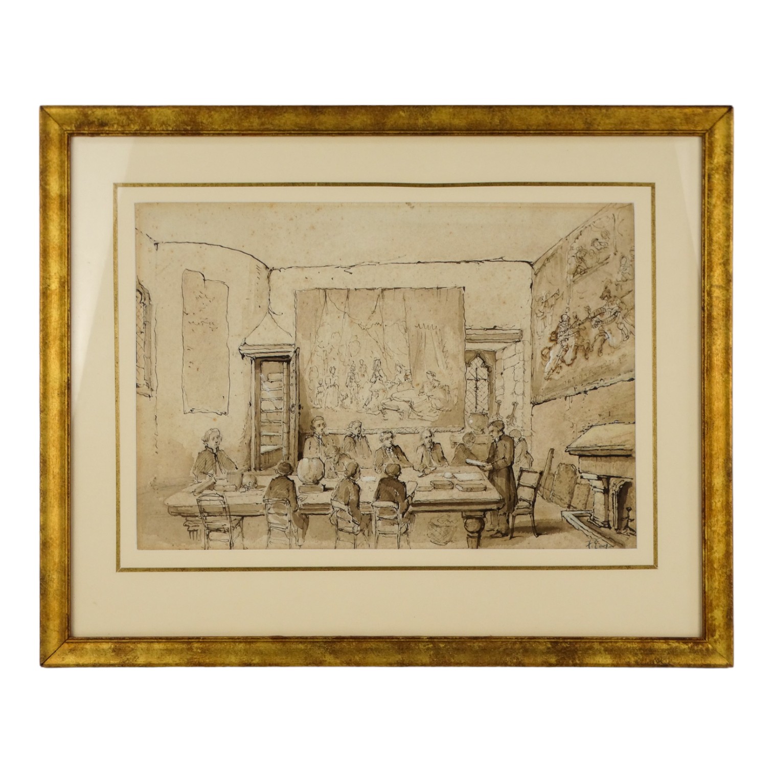 T EARL (British 19th Century) Meeting at the Chapter House Chichester Pen and wash Signed lower - Image 3 of 4