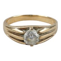 A 9ct gold ring - set with a white stone, size T, weight 4g.