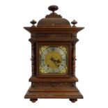 A German 19th/20th century oak cased bracket clock - with fish scale caddy top, foliate carved