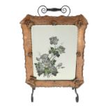 An early 20th century Arts & Crafts copper and mirrored fire screen - rectangular with a foliage