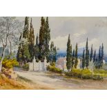 Lady Frances MAXWELL-LYTE (British 1853-1925) Figure on a Country Road Nr. Spello Watercolour Framed