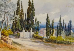 Lady Frances MAXWELL-LYTE (British 1853-1925) Figure on a Country Road Nr. Spello Watercolour Framed