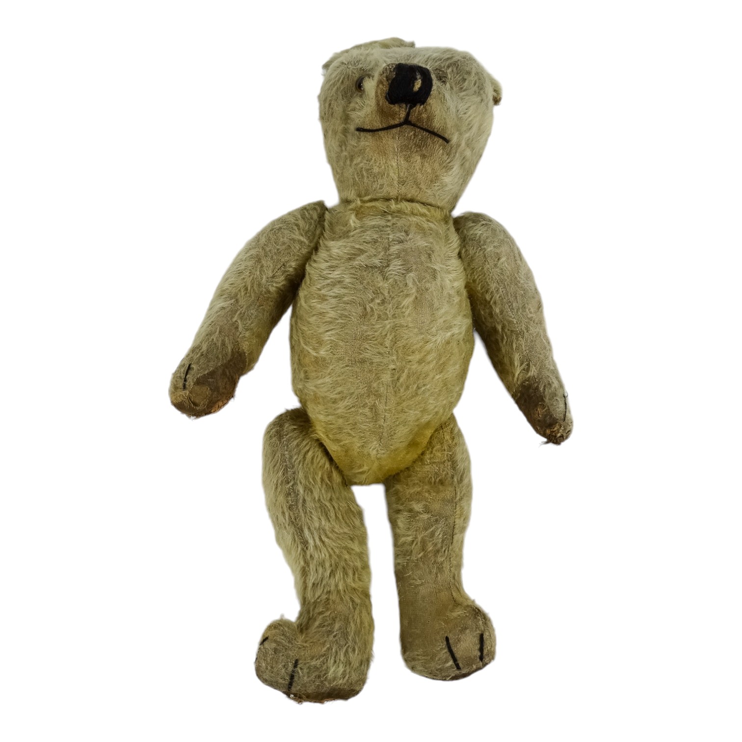 An early 20th century teddy bear - gold plush with articulated limbs, pad paws, stitched features - Image 2 of 6