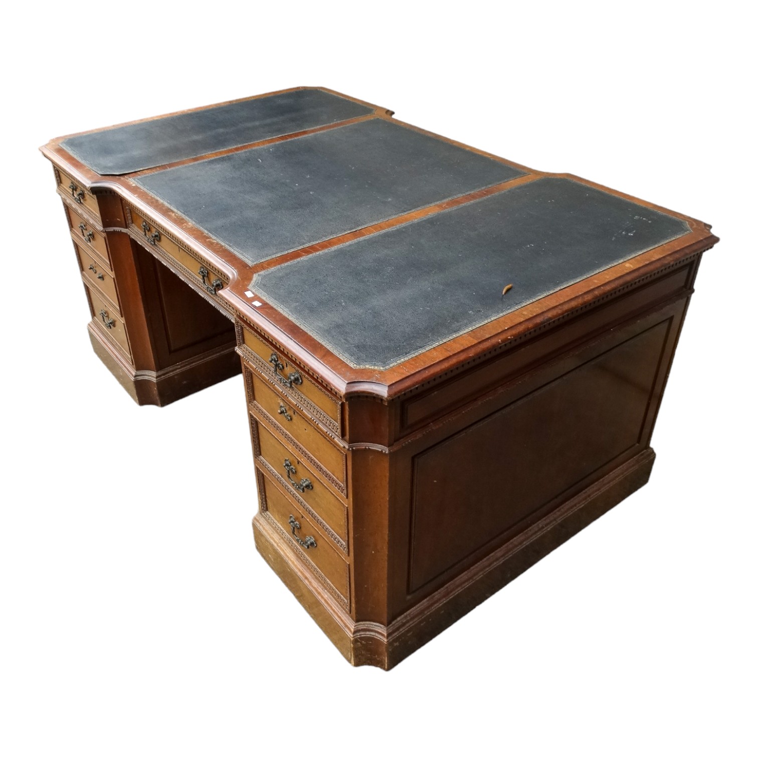 A George III stye mahogany partners desk - the leather inset top incorporating an inverted break - Image 3 of 3