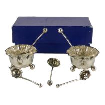 A pair of silver salts - London 1896, Goldsmiths & Silversmiths Co, of circular foliate form on ball