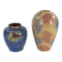 A Royal Doulton stoneware vase - of squat baluster form and tube-lined decorated with birds on a