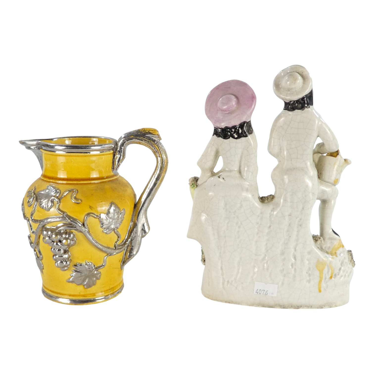 A 19th century Staffordshire figure group - one holding a watering can, the other a basket of - Image 6 of 7