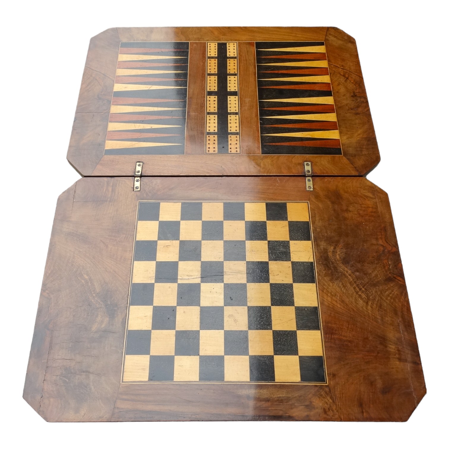 A Victorian walnut games and work table - the hinged rectangular top with canted corners opening - Bild 4 aus 5